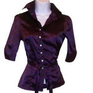 Purple Black Belted Satin Blouse XS
